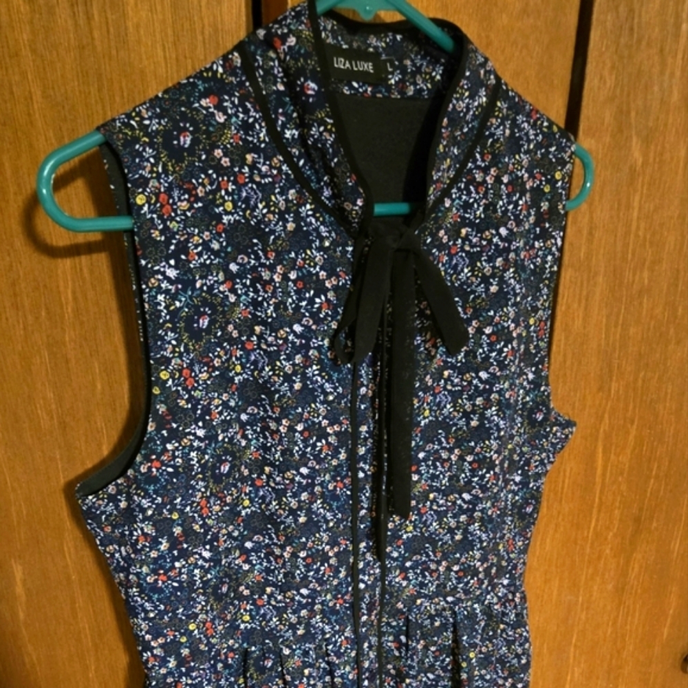 Liza Luxe Floral Tie Neck Cocktail Dress